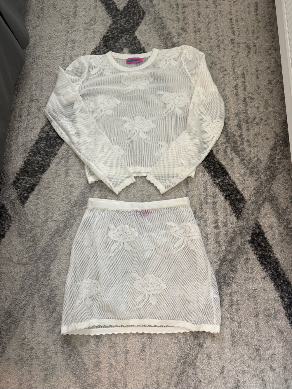Women’s White Mesh Skirt - Two-Piece Set